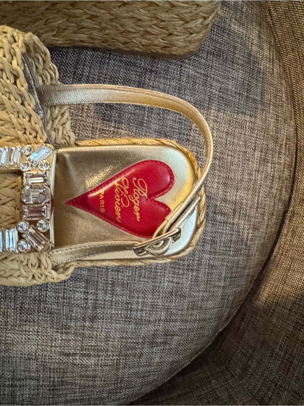 Roger Vivier Beige Woven Raffia Platform Sandals with Rhinestone Buckle - Picture 6 of 10